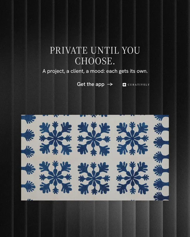 Instagram portrait post for Curatively: "Private until you choose." Minimal luxury style, centred layout, dark palette in black, grey.