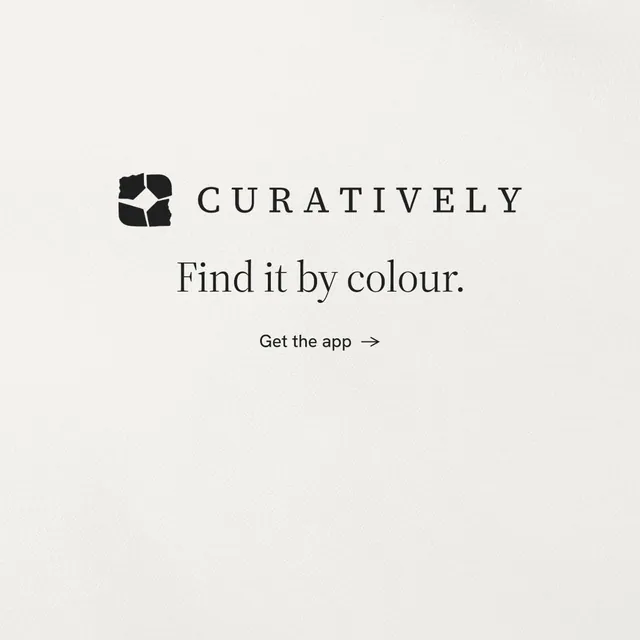 Instagram post for Curatively: "Find it by colour." Minimal luxury style, logo hero layout, light palette in white.