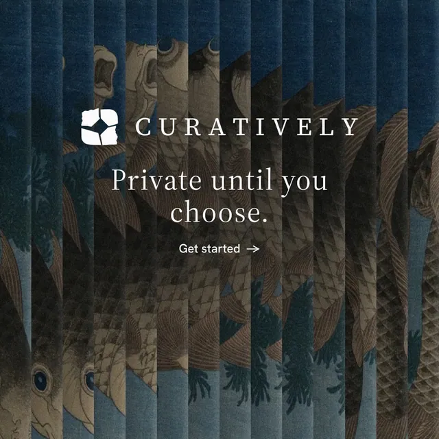 Instagram post for Curatively: "Private until you choose." Minimal luxury style, logo hero layout, dark palette in black, grey.