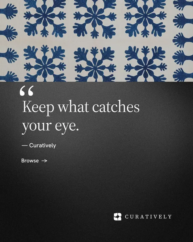 Instagram portrait post for Curatively: "Saved, sorted and yours." Minimal luxury style, quote layout, dark palette in black, grey.