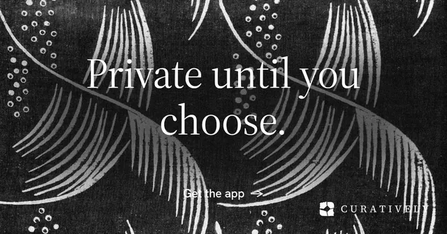 Social ad for Curatively: "Private until you choose." Minimal luxury style, centred layout, dark palette in black, grey.