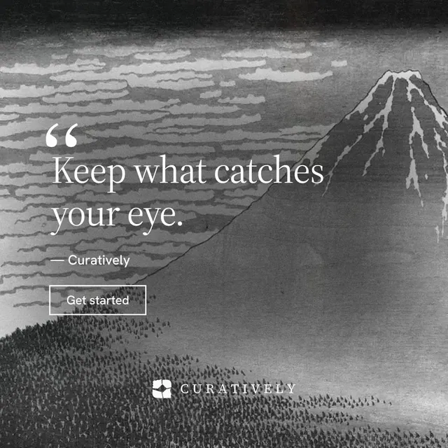 Instagram post for Curatively: "Save it from anywhere." Editorial style, quote layout, dark palette in grey, black.