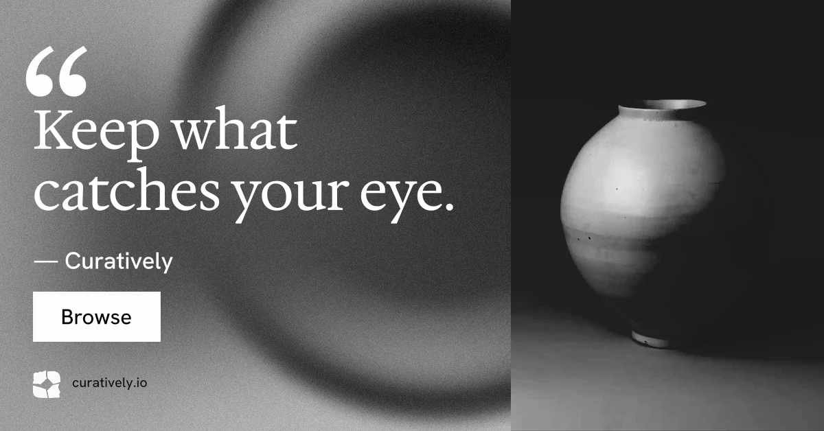 Social ad for Curatively: "Keep a vault for each thing you make." Swiss style, quote layout, dark palette in black, grey.