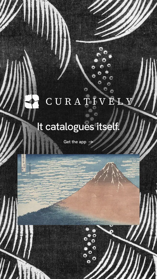 Instagram story for Curatively: "It catalogues itself." Minimal luxury style, logo hero layout, dark palette in black, grey.