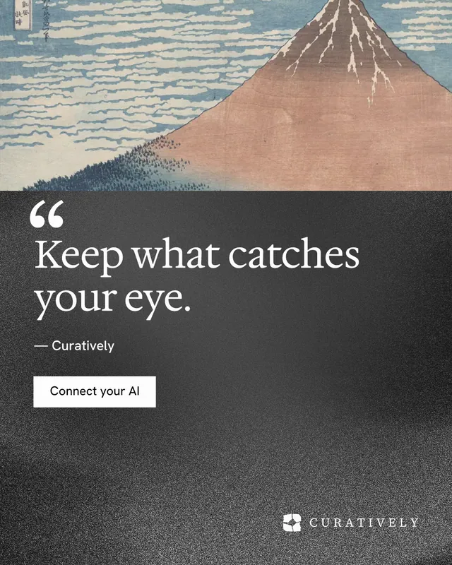Instagram portrait post for Curatively: "Saved, sorted and yours." Swiss style, quote layout, dark palette in grey, black.