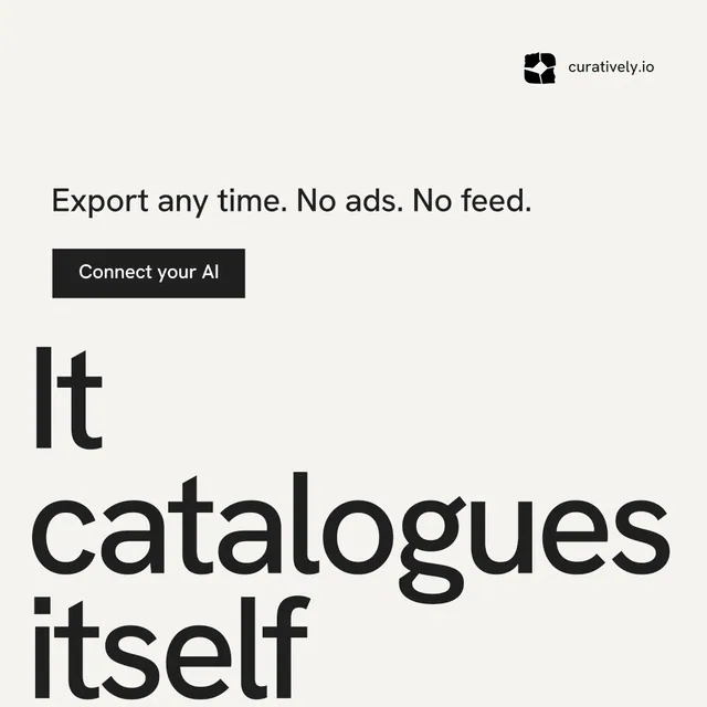 Instagram post for Curatively: "Then build from it." Swiss style, oversized layout, light palette in white, grey.