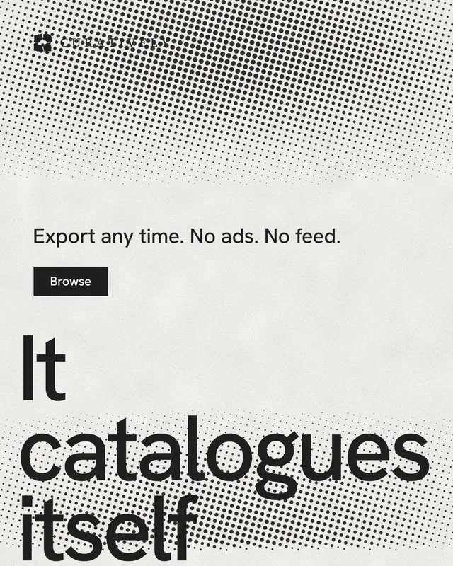 Instagram portrait post for Curatively: "Save it from anywhere." Swiss style, oversized layout, light palette in grey, white.