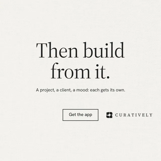 Instagram post for Curatively: "Then build from it." Editorial style, centred layout, light palette in white.