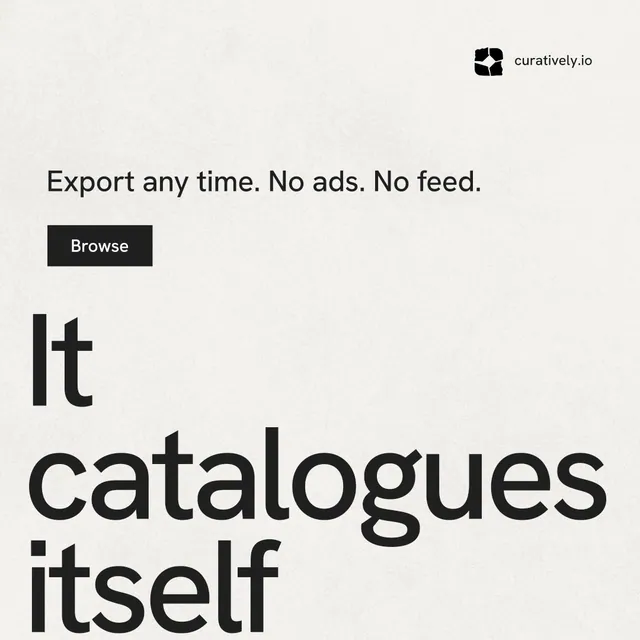 Instagram post for Curatively: "Keep what catches your eye." Swiss style, oversized layout, light palette in white, grey.
