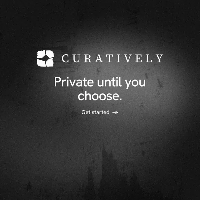 Instagram post for Curatively: "Private until you choose." Minimal luxury style, logo hero layout, dark palette in black, grey.