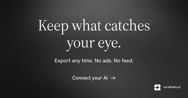 Social ad for Curatively: "Keep what catches your eye." Minimal luxury style, centred layout, dark palette in black, grey.