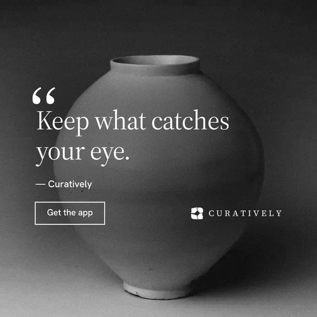 Instagram post for Curatively: "Find it by colour." Editorial style, quote layout, dark palette in grey, black.