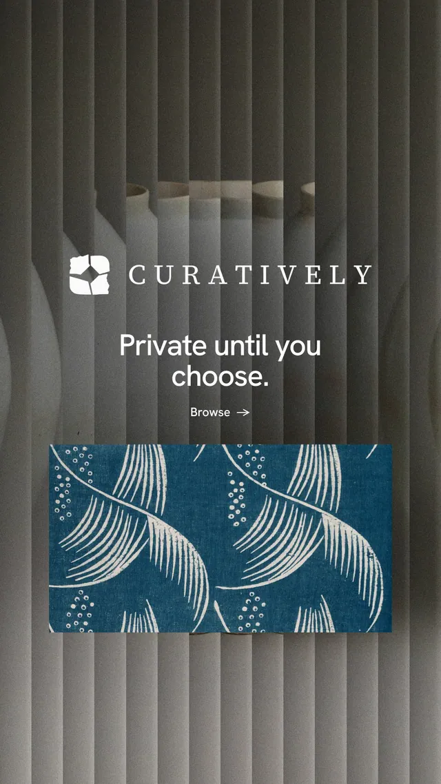 Instagram story for Curatively: "Private until you choose." Minimal luxury style, logo hero layout, dark palette in black, grey.