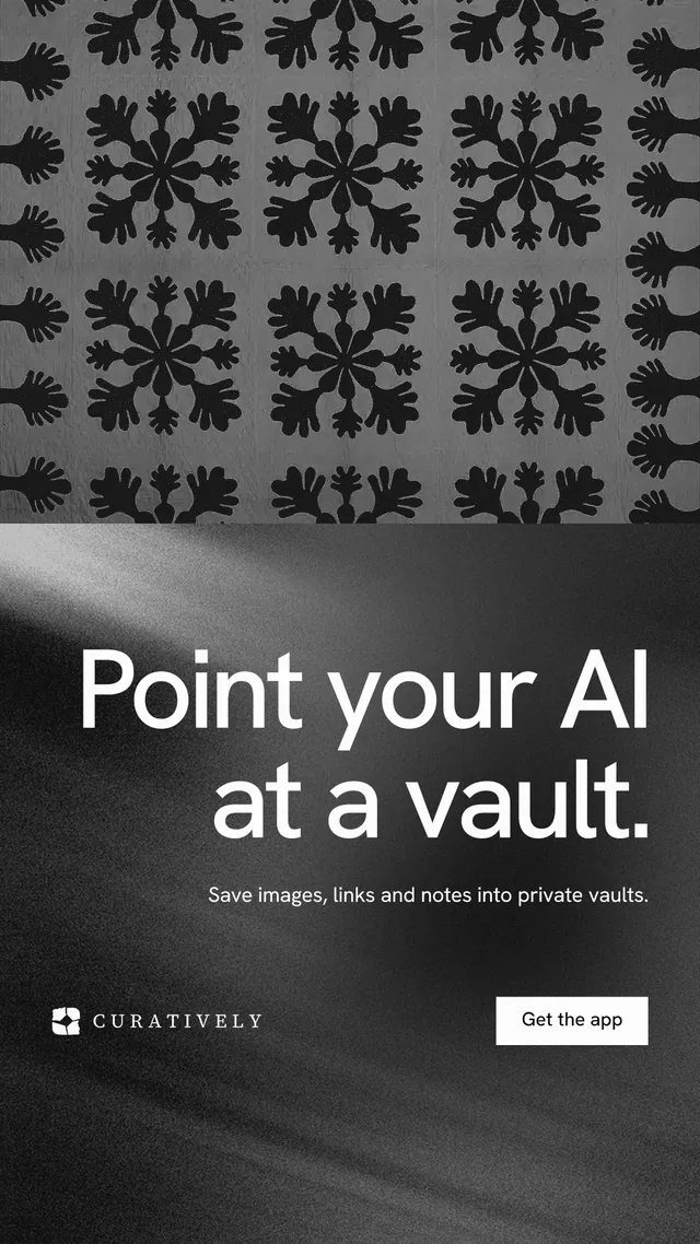 Instagram story for Curatively: "Point your AI at a vault." Swiss style, right layout, dark palette in black, grey.