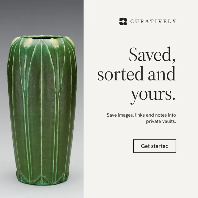 Instagram post for Curatively: "Saved, sorted and yours." Editorial style, right layout, light palette in white, grey.