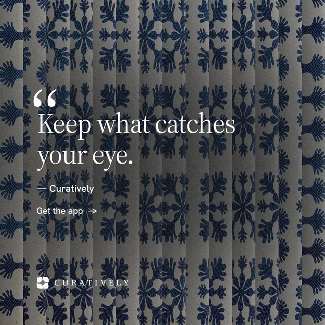 Instagram post for Curatively: "Find it by colour." Minimal luxury style, quote layout, dark palette in grey, blue.