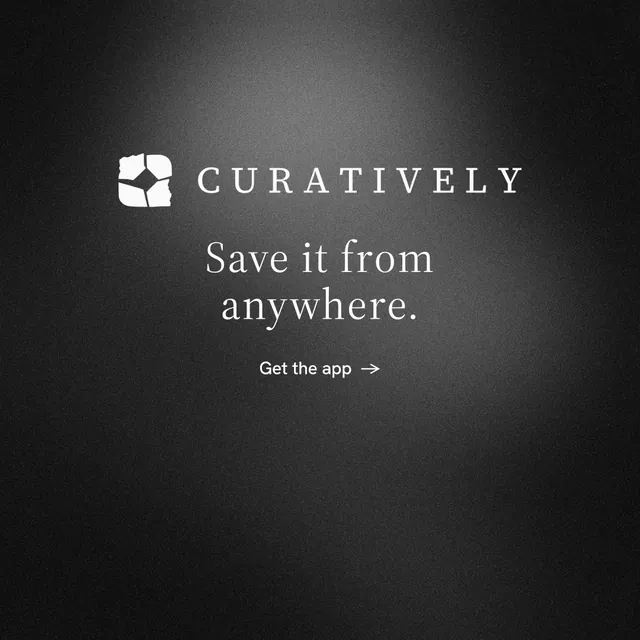 Instagram post for Curatively: "Save it from anywhere." Minimal luxury style, logo hero layout, dark palette in black, grey.