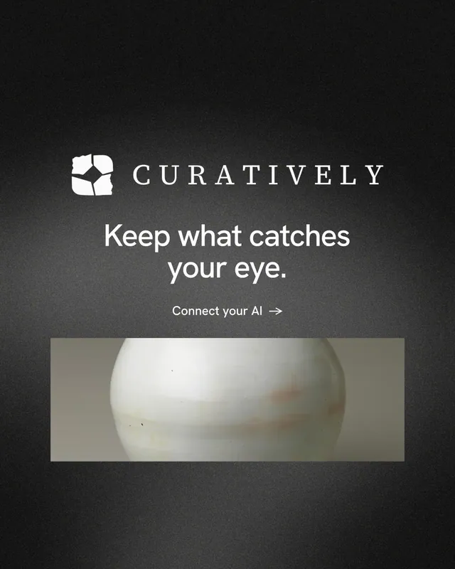 Instagram portrait post for Curatively: "Keep what catches your eye." Minimal luxury style, logo hero layout, dark palette in black, grey.