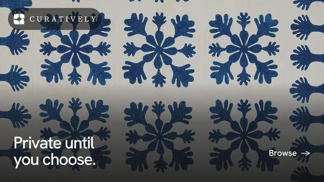 Landscape graphic for Curatively: "Private until you choose." Swiss style, image led layout, dark palette in grey, blue.
