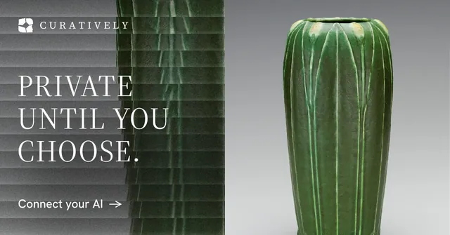 Social ad for Curatively: "Private until you choose." Minimal luxury style, bottom layout, light palette in grey, black.