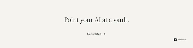 LinkedIn banner for Curatively: "Point your AI at a vault." Minimal luxury style, centred layout, light palette in white.