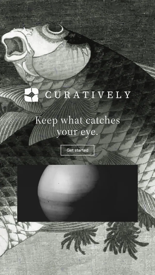 Instagram story for Curatively: "Keep what catches your eye." Editorial style, logo hero layout, dark palette in black, grey.