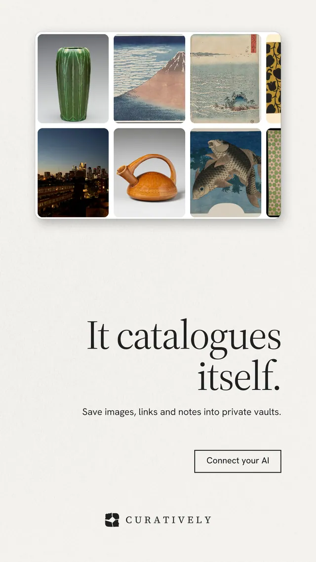 Instagram story for Curatively: "It catalogues itself." Editorial style, right layout, light palette in white, grey.