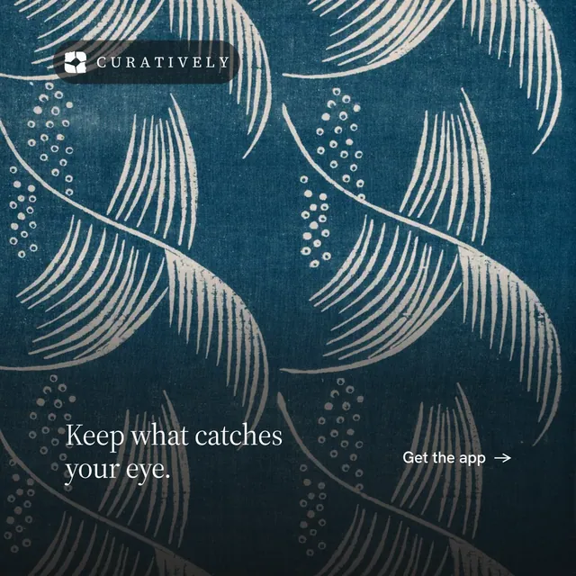 Instagram post for Curatively: "Keep what catches your eye." Minimal luxury style, image led layout, dark palette in blue, grey.