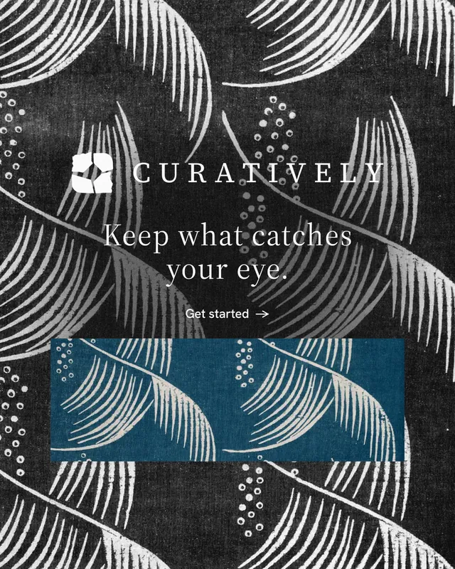 Instagram portrait post for Curatively: "Keep what catches your eye." Minimal luxury style, logo hero layout, dark palette in black, grey.