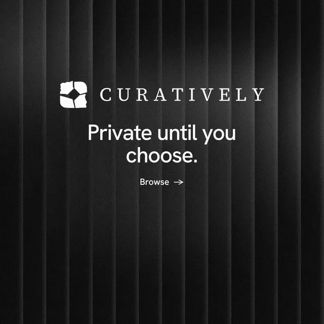 Instagram post for Curatively: "Private until you choose." Minimal luxury style, logo hero layout, dark palette in black, grey.