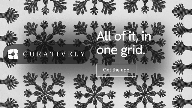 Landscape graphic for Curatively: "All of it, in one grid." Editorial style, logo hero layout, light palette in grey, black, white.