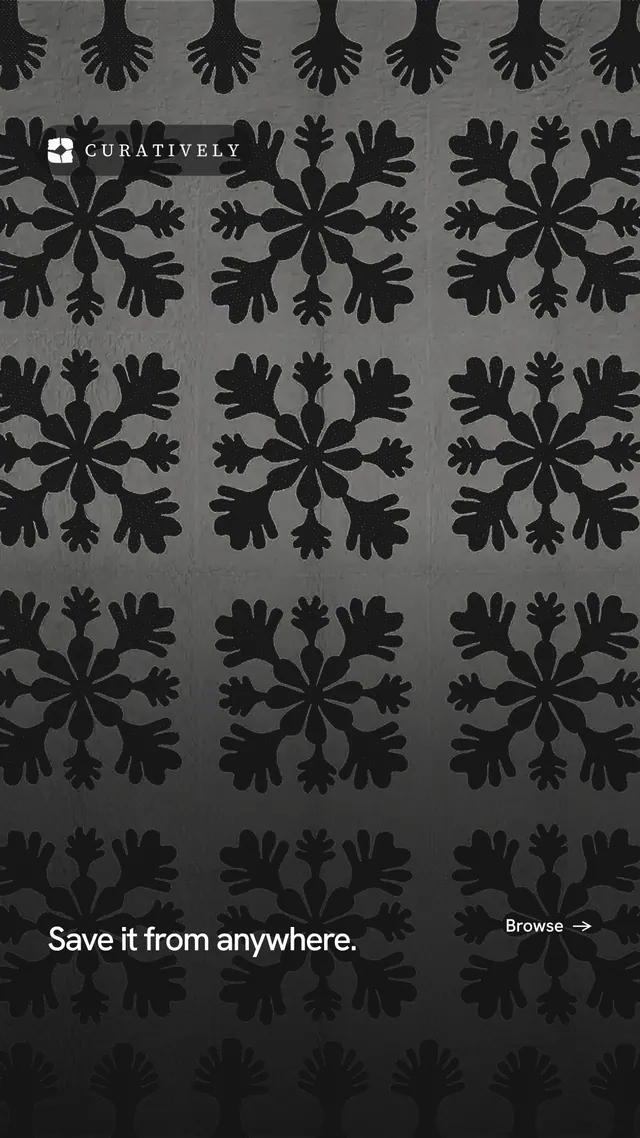Instagram story for Curatively: "Save it from anywhere." Swiss style, image led layout, dark palette in grey, black.