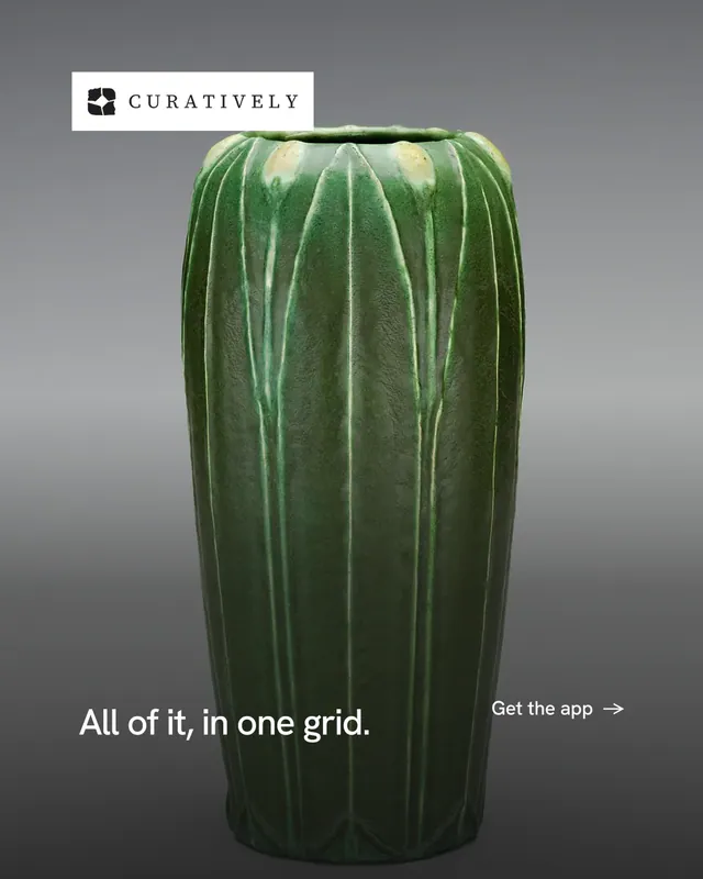 Instagram portrait post for Curatively: "All of it, in one grid." Minimal luxury style, image led layout, dark palette in grey, black.