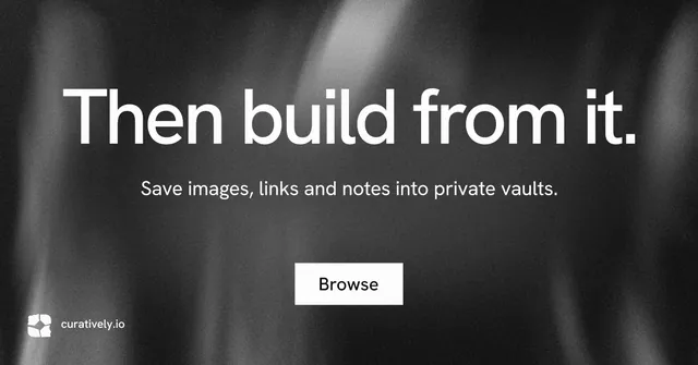 Social ad for Curatively: "Then build from it." Swiss style, centred layout, dark palette in grey, black.