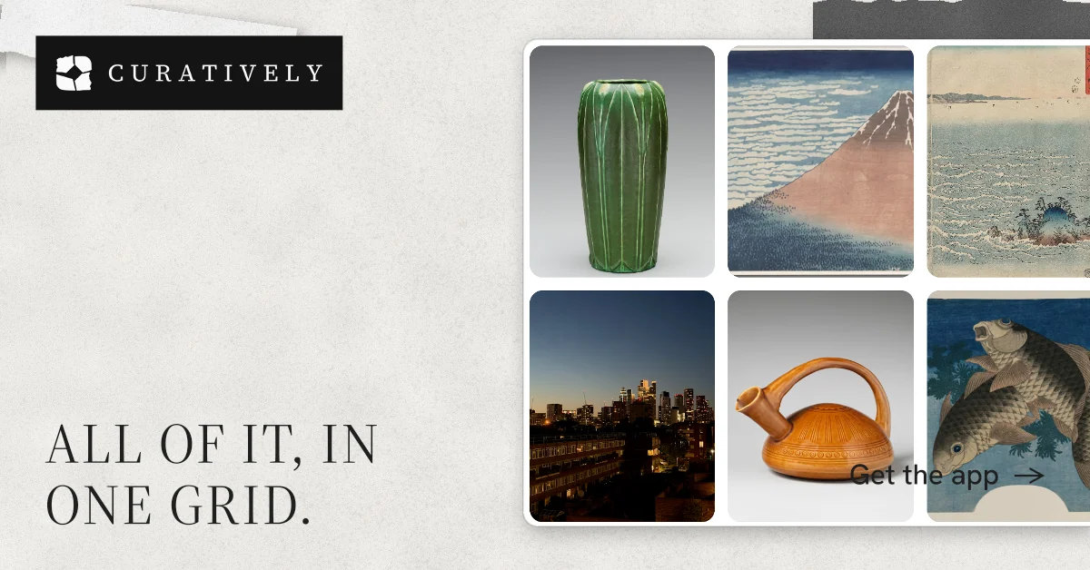 Social ad for Curatively: "All of it, in one grid." Editorial style, image led layout, light palette in grey, white.