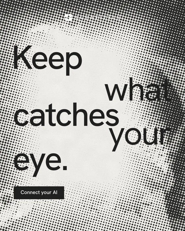 Instagram portrait post for Curatively: "Keep what catches your eye." Swiss style, stacked layout, light palette in grey, white.