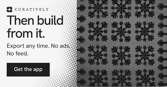 Social ad for Curatively: "Then build from it." Swiss style, skeleton layout, light palette in grey, black, white.