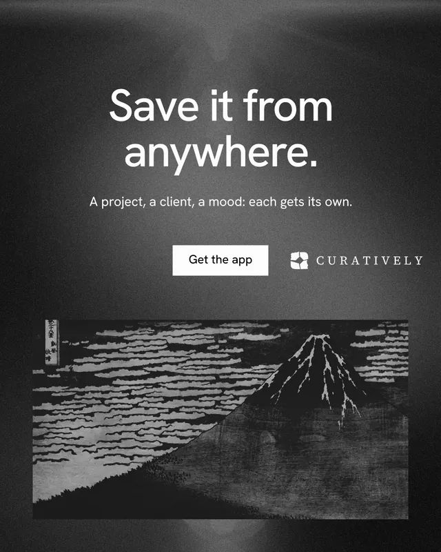 Instagram portrait post for Curatively: "Save it from anywhere." Swiss style, centred layout, dark palette in black, grey.