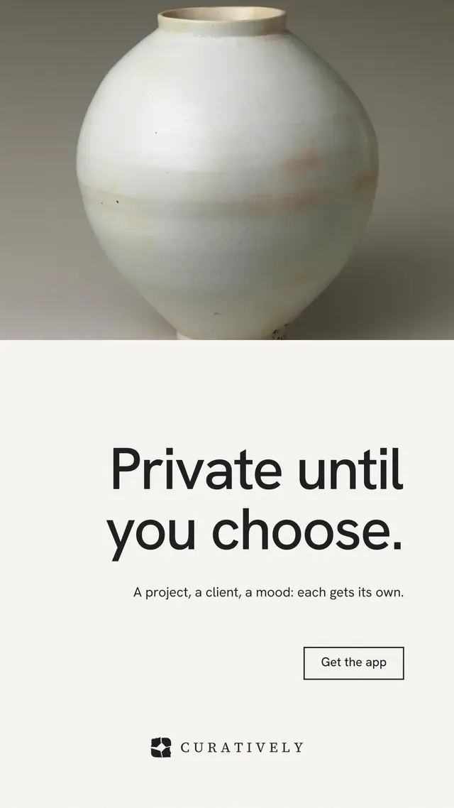 Instagram story for Curatively: "Private until you choose." Editorial style, right layout, light palette in white, grey.