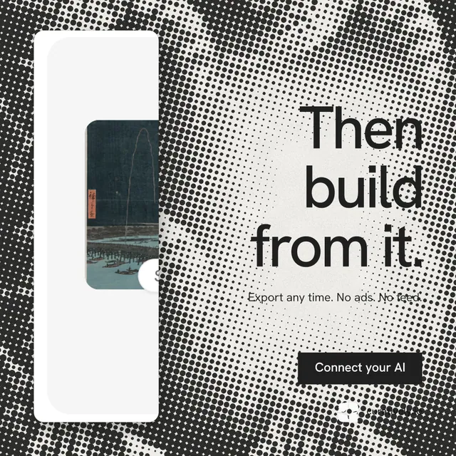 Instagram post for Curatively: "Then build from it." Swiss style, right layout, light palette in grey, white.