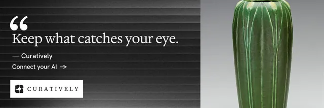 X header for Curatively: "Keep a vault for each thing you make." Minimal luxury style, quote layout, dark palette in black, grey, white.