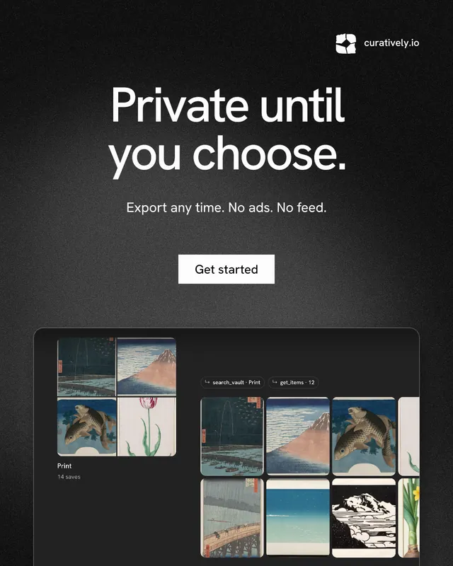 Instagram portrait post for Curatively: "Private until you choose." Swiss style, centred layout, dark palette in black, grey.
