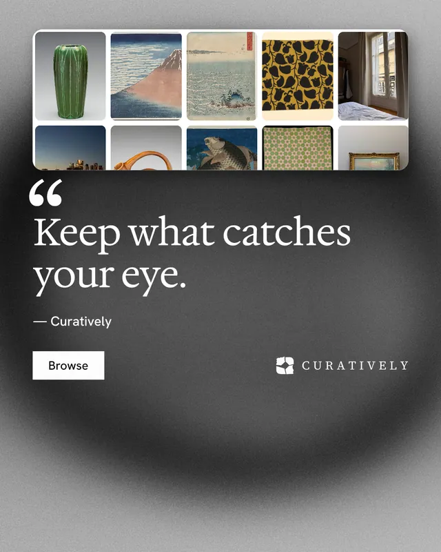 Instagram portrait post for Curatively: "All of it, in one grid." Swiss style, quote layout, dark palette in grey, black.