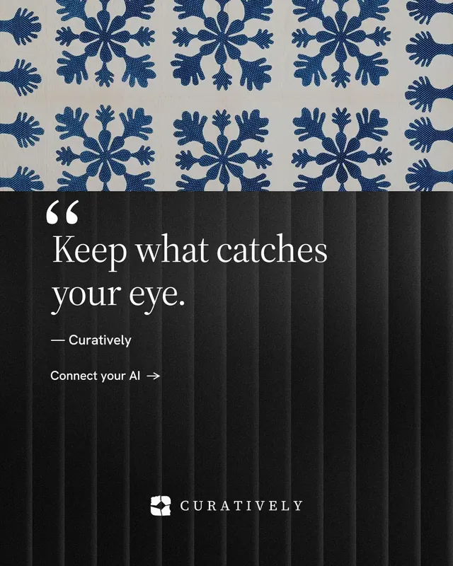 Instagram portrait post for Curatively: "Saved, sorted and yours." Minimal luxury style, quote layout, dark palette in black, grey, blue.