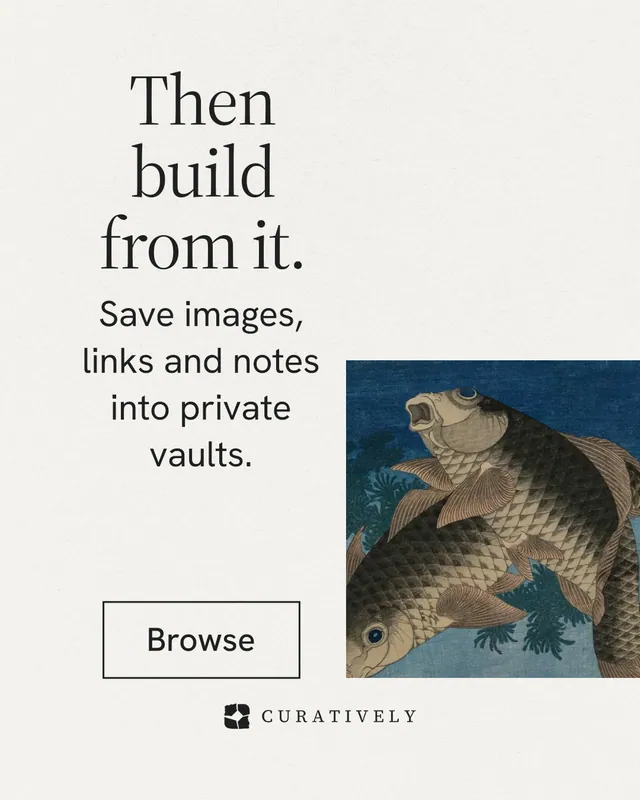 Instagram portrait post for Curatively: "Then build from it." Editorial style, skeleton layout, light palette in white, grey.