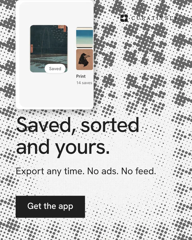 Instagram portrait post for Curatively: "Saved, sorted and yours." Split block style, skeleton layout, light palette in white, grey.