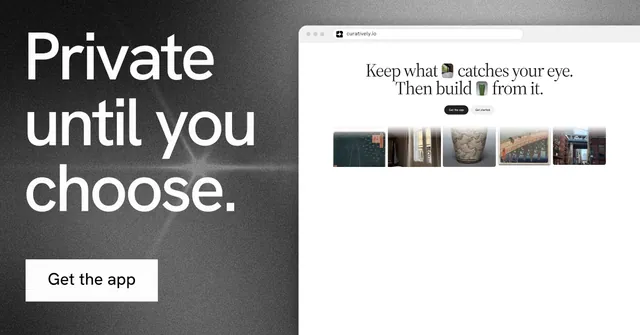 Social ad for Curatively: "Private until you choose." Swiss style, browser layout, light palette in white, black, grey.