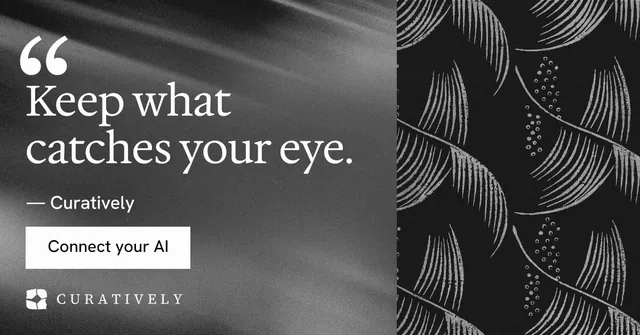 Social ad for Curatively: "Find it by colour." Swiss style, quote layout, dark palette in black, grey.