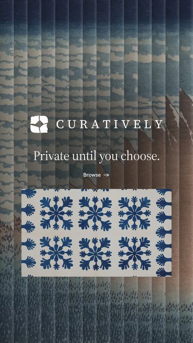 Instagram story for Curatively: "Private until you choose." Minimal luxury style, logo hero layout, dark palette in grey, black.