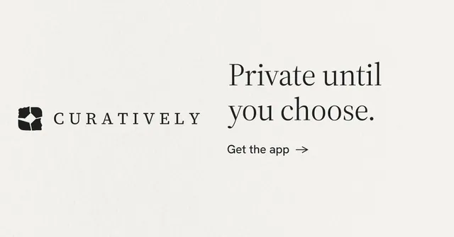 Social ad for Curatively: "Private until you choose." Minimal luxury style, logo hero layout, light palette in white.